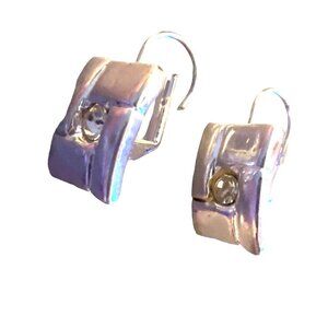 High Quality Silver Tone Pierced Earrings Sparkly Crystals Shiny Hinged Elegant